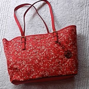 Authenticate Michael Kors Red Floral Tote Bag